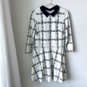 Eliza J Windowpane Plaid Drop Waist Fit & Flare Dress Peter Pan Collar Size 8